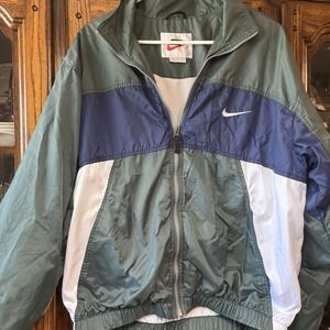 Vintage 90's Nike Colorblock Windbreaker Zip Jacket Men's Med Green White Navy